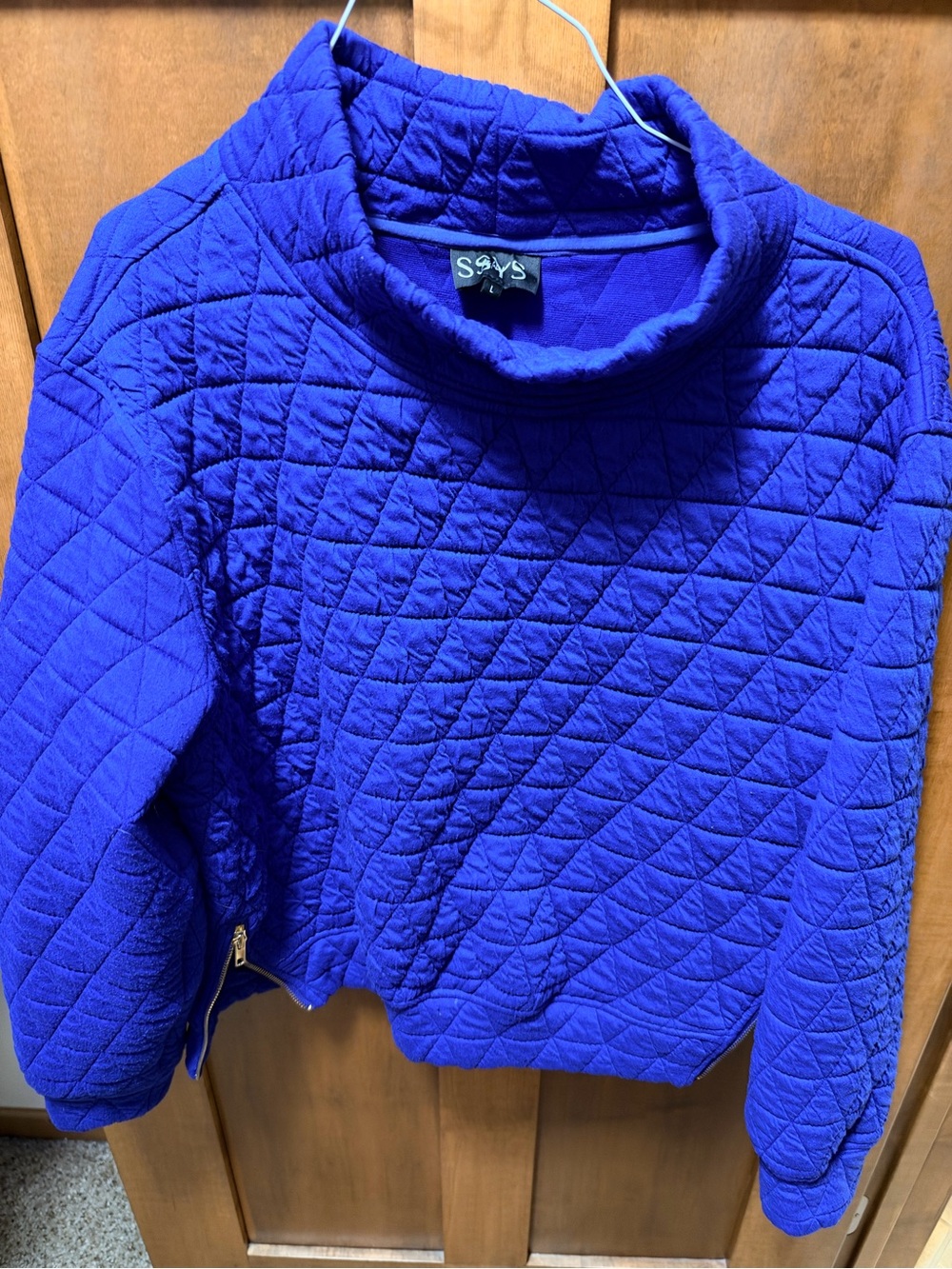 SSYS Quilted Mock Neck Pullover Sweatshirt - Cobalt Blue - Picture 2 of 2